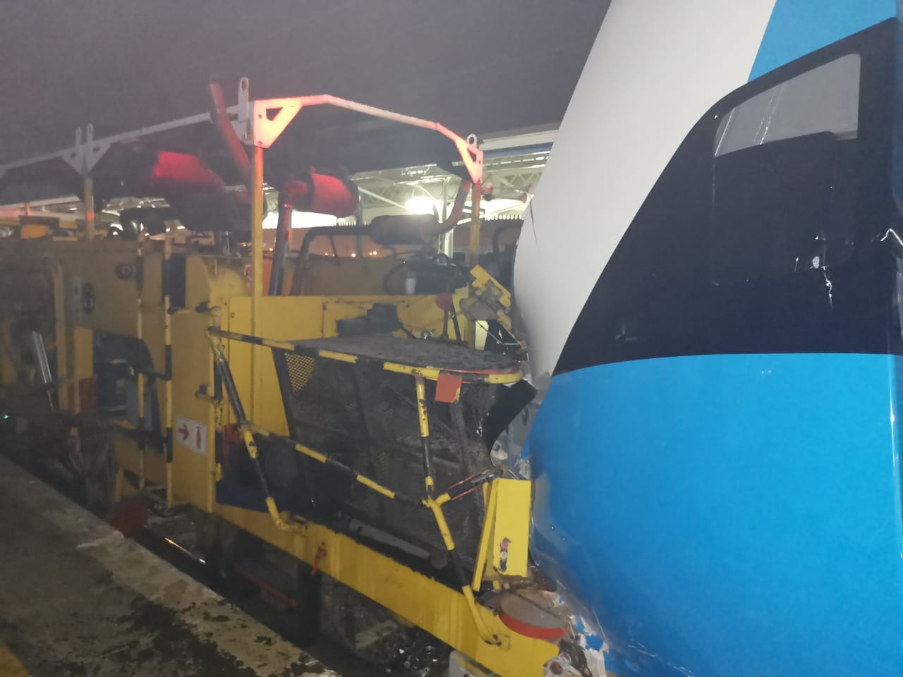A passenger train readying to leave Eerste Fabriek train station in Mamelodi, crashed into the reversing tamping machine