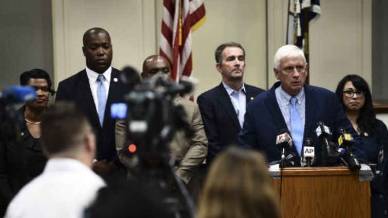 Virginia Beach Mayor Bobby Dyer speaks to the press about a mass shooting on June 1, 2019, in Virginia, Beach.