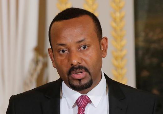 Ethiopian Prime Minister Abiy Ahmed speaks during a media conference at the Elysee Palace in Paris.