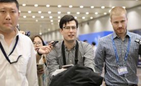 An Australian student Alek Sigley, 29, who was detained in North Korea, arrives at Beijing international airport in Beijing.