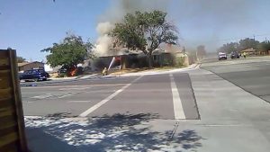 A fire is seen following an earthquake in Ridgecrest , California, U.S. July 4, 2019 in this still image taken from social media video.