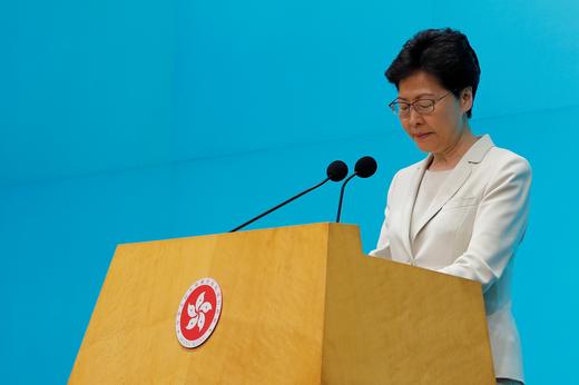 Hong Kong Chief Executive Carrie Lam attends a news conference in Hong Kong.