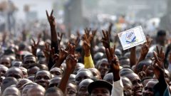 Students at an anti-government rally in the DRC.
