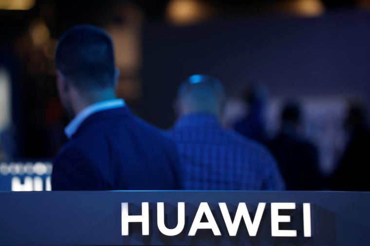 The Huawei logo is pictured on the company's stand during the 'Electronics Show - International Trade Fair for Consumer Electronics' at Ptak Warsaw Expo.