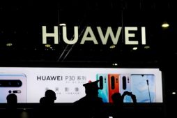 A Huawei company logo is seen at CES (Consumer Electronics Show) Asia 2019 in Shanghai.