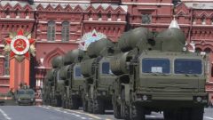 Russian S-400 Triumph medium-range and long-range surface-to-air missile systems drive during the Victory Day parade at Red Square in Moscow.