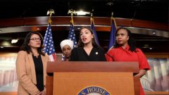 U.S. Reps Ayanna Pressley (D-MA), Ilhan Omar (D-MN), Rashida Tlaib (D-MI) and Alexandria Ocasio-Cortez (D-NY) hold a news conference after Democrats in the U.S. Congress moved to formally condemn President Donald Trump's attacks on the four minority congresswomen on Capitol Hill in Washington.