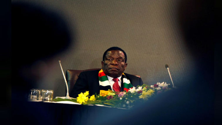 FILE PHOTO: Zimbabwe President Emmerson Mnangagwa attends a meeting with labour unions in Harare, Zimbabwe.