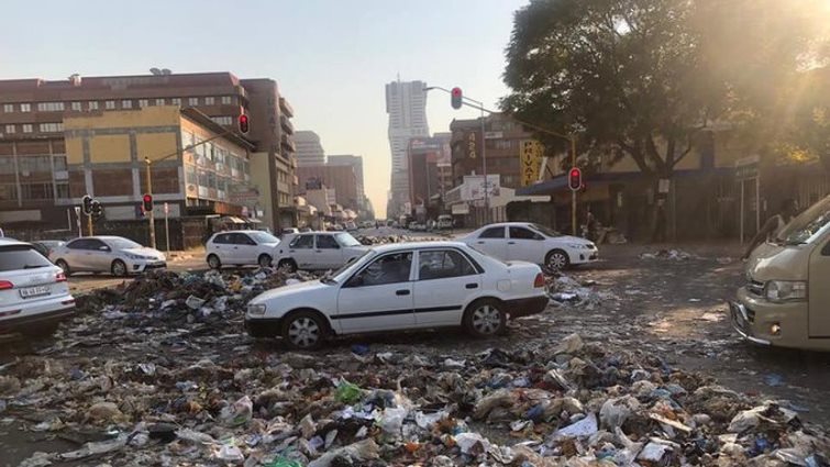 Streets Tshwane during the protests.  Traffic was disrupted again when striking workers trashed the streets.