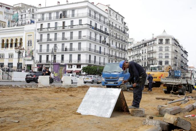 A man works at the construction site in Algiers, Algeria.