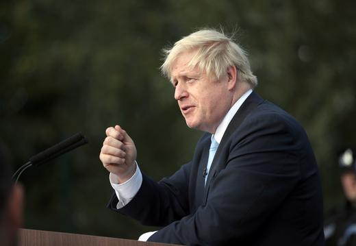 Britain's Prime Minister Boris Johnson makes a speech during a visit to West Yorkshire, Britain.