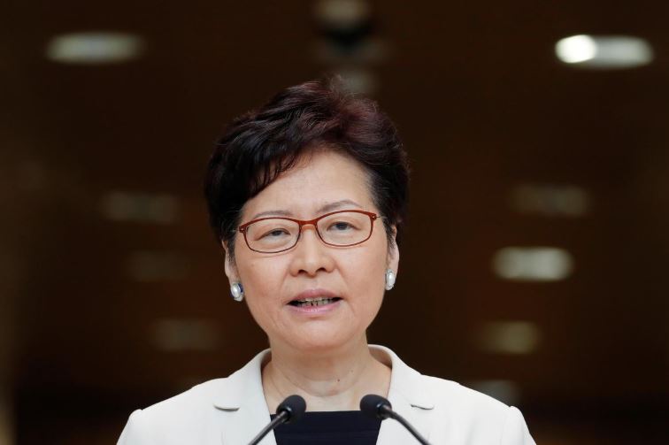 Hong Kong's Chief Executive Carrie Lam attends a news conference in Hong Kong.