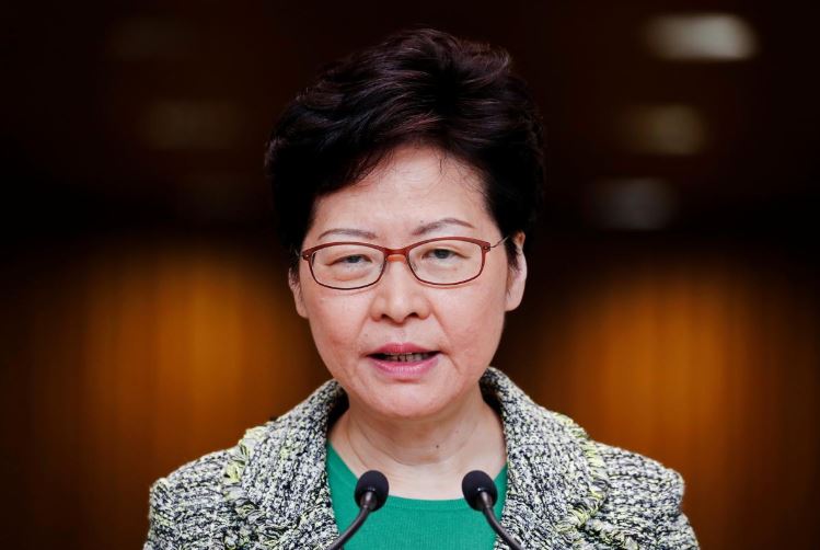 Hong Kong's Chief Executive Carrie Lam attends a news conference in Hong Kong, China.