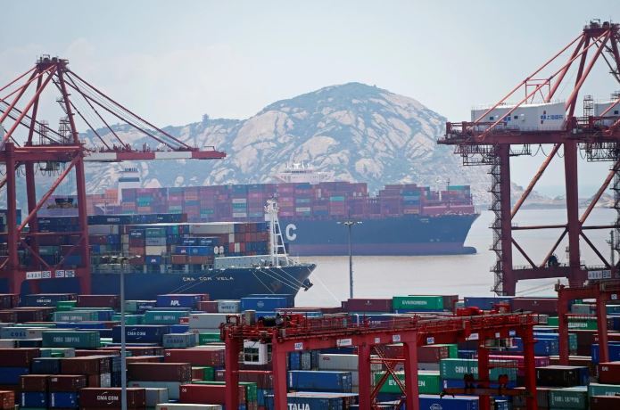Containers are seen at the Yangshan Deep Water Port in Shanghai, China.