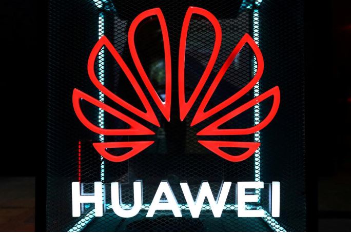 The Huawei logo is pictured at the IFA consumer tech fair in Berlin.