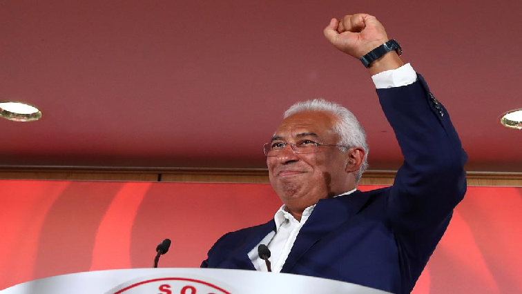Portugal's Prime Minister and Socialist Party (PS) candidate Antonio Costa reacts after preliminary results in the general election in Lisbon, Portugal.
