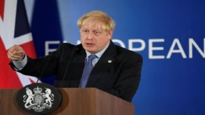 Britain's Prime Minister Boris Johnson speaks during a news conference at the European Union leaders summit dominated by Brexit, in Brussels.