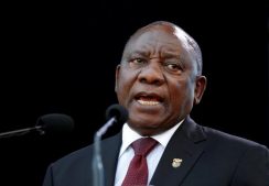Cyril Ramaphosa speaks after taking the oath of office at his inauguration as South African president.