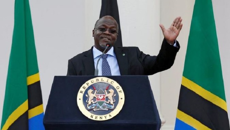 Tanzania's President John Magufuli addresses a news conference during his official visit to Nairobi.
