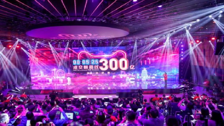 A screen shows the value of goods being transacted during Alibaba Group’s 11.11 Single’s Day global shopping festival at the company’s headquarters.