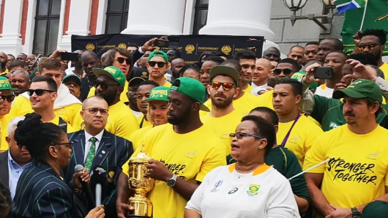 The Springboks visited Parliament on Monday as part of their trophy tour.