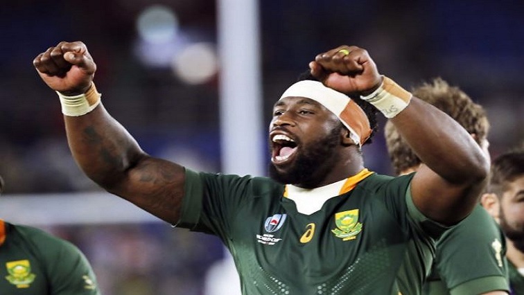 South Africa's man of the moment Siya Kolisi celebrates.
