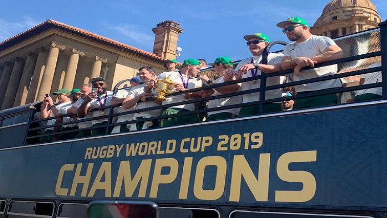 The 2019 Rugby World Champions have arrived at the Union Buildings as the start of their tour of the city begins.