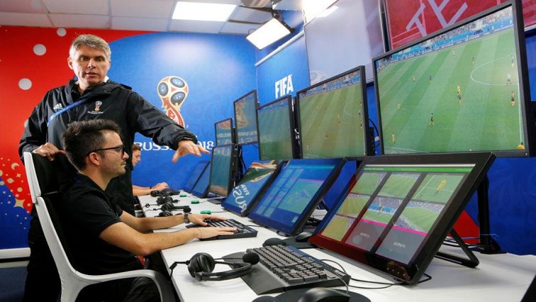 FIFA VAR Refereeing Project Leader Roberto Rosetti (top) demonstrates a video operation room (VOR), a facility of the Video Assistant Referee (VAR) system which was rolled out for the first time at a World Cup, in Moscow, Russia June 9, 2018.