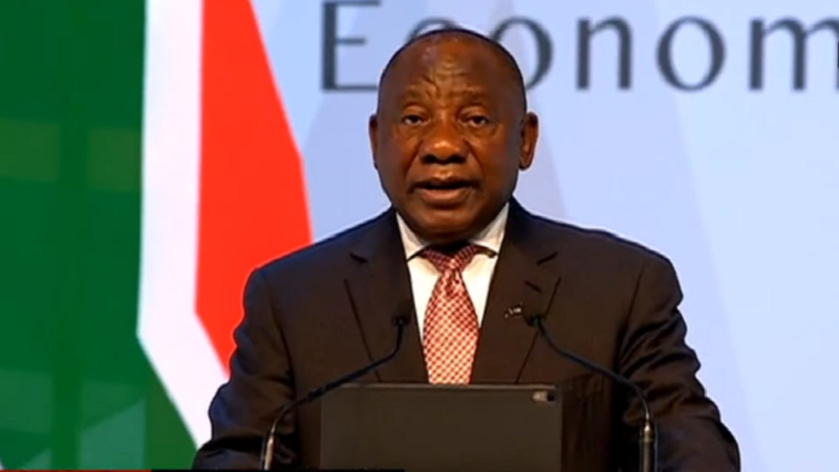 President Cyril Ramaphosa addresses delegates at the second presidential investment conference, in Sandton, north of Johannesburg.