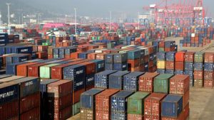Containers are seen at a port in Lianyungang, Jiangsu province, China.