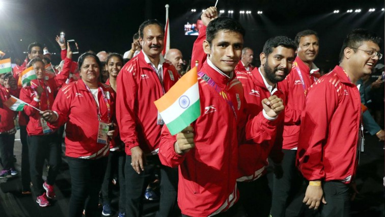 Athletes of India attend the closing ceremony of the Gold Coast 2018 Commonwealth Games