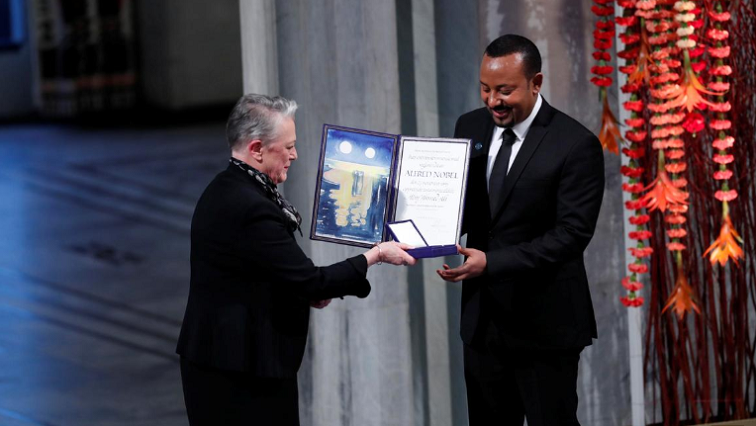 Ethiopian Prime Minister Abiy Ahmed Ali receives medal and diploma from Chair of the Nobel Comitteee Berit Reiss-Andersen during Nobel Peace Prize awarding ceremony in Oslo City Hall, Norway
