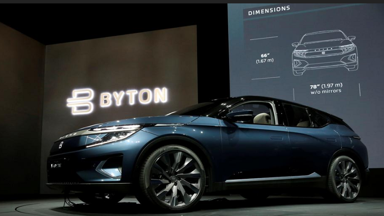 The Byton M-Byte all-electric SUV, expected to enter mass production this year, is displayed at a news conference during the 2020 CES in Las Vegas, Nevada