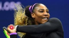Serena Williams of the USA hits to Maria Sharapova of Russia in the first round on day one of the 2019 US Open tennis tournament.