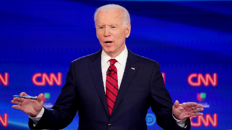 Democratic US presidential candidate and former Vice President Joe Biden speaks during the 11th Democratic candidates debate of the 2020 US presidential campaign, held in CNN's Washington studios without an audience because of the global coronavirus pandemic, in Washington, US.