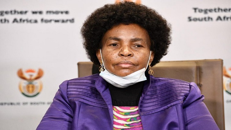Minister of Women, Youth and Persons with Disabilities Maite Nkoana-Mashabane addresses a media briefing in Pretoria.