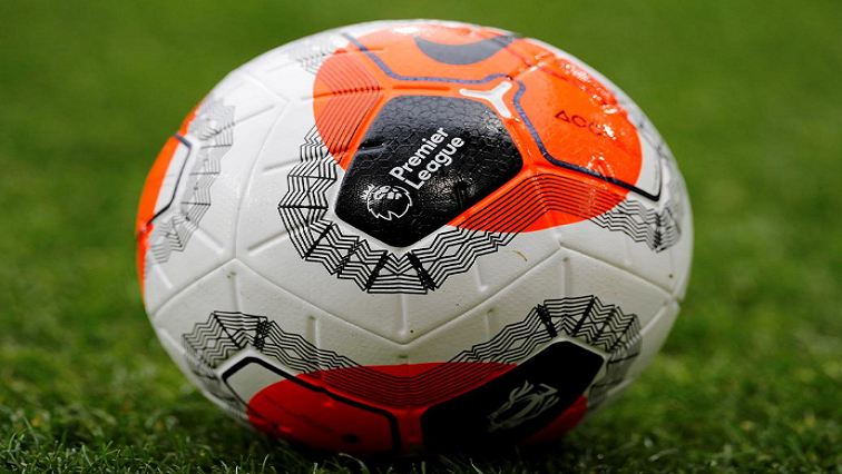 General view of the Premier League logo on a match ball before the match.