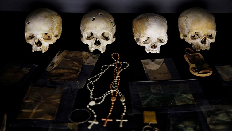 Skulls and personal items of victims of the Rwandan genocide are seen as part of a display at the Genocide Memorial in Gisozi in Kigali, Rwanda April 6, 2019.