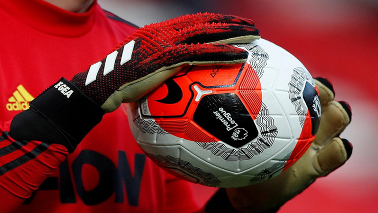 [File Image] General view of a match ball held by Manchester United's David de Gea during the warm up before a match.