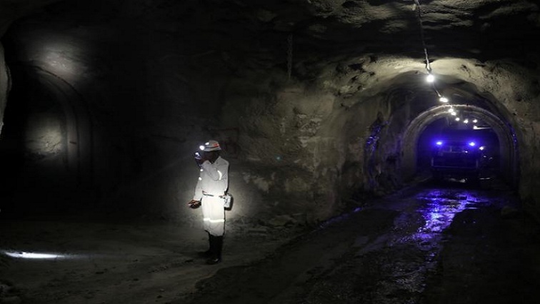 A mine worker is seen under ground at Cullinan mine, near Pretoria, South Africa, on February 1, 2019.