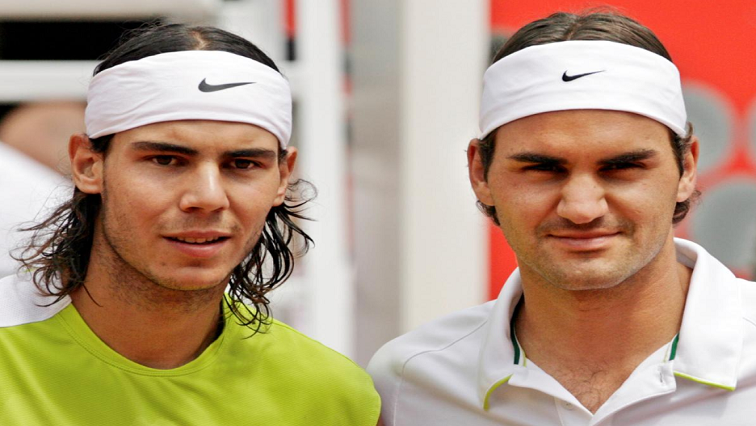 Spain's Rafa Nadal and Switzerland's Roger Federer pose before their men's final match at the Rome Masters.