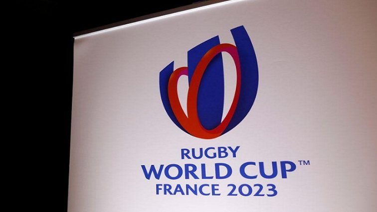 The 2023 Rugby World Cup logo is seen during a news conference in Paris, France, November 15, 2018.