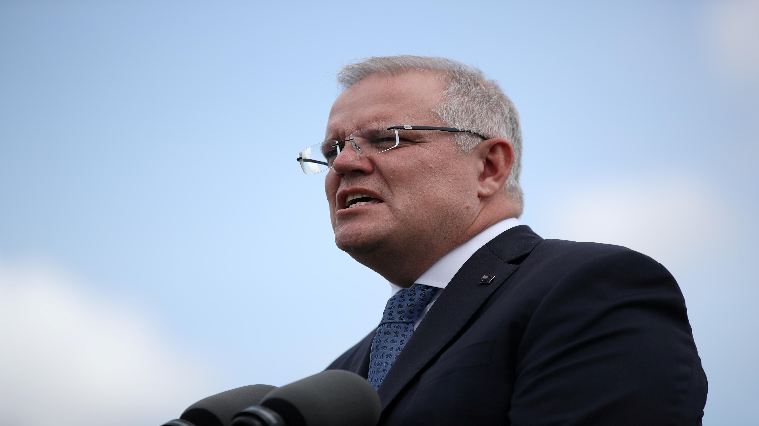 Australian Prime Minister Scott Morrison speaks during a joint press conference held with New Zealand Prime Minister Jacinda Ardern at Admiralty House in Sydney, Australia.