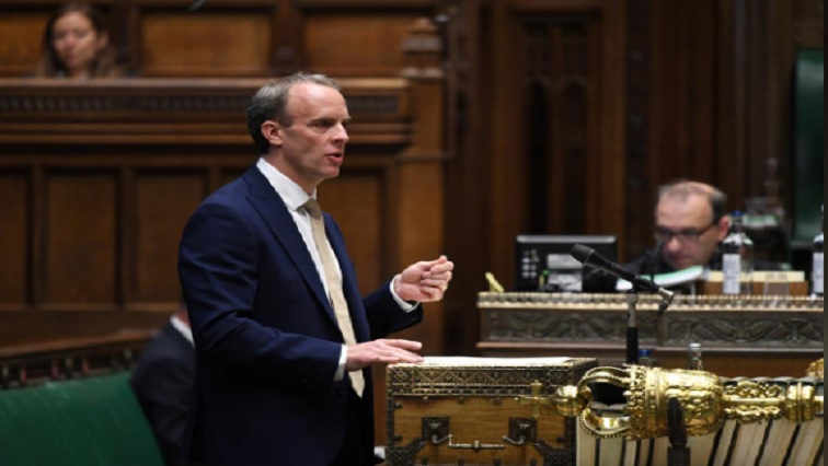 Britain's Foreign Secretary Dominic Raab speaks during question period at the House of Commons in London, Britain July 1, 2020.