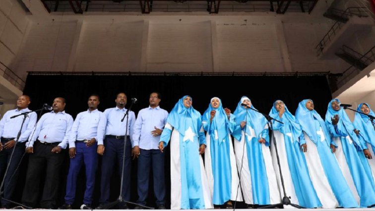 A choir sings inside a renovated Somalia's National Theatre in Mogadishu, Somalia.