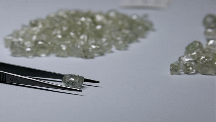 FILE PHOTO: Diamonds are displayed during a visit to the De Beers Global Sightholder Sales (GSS) in Gaborone, Botswana.