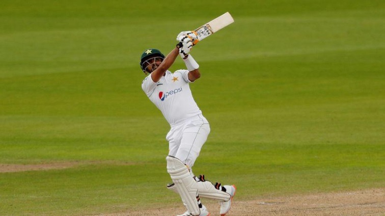 Pakistan's Babar Azam in action, as play resumes behind closed doors following the outbreak of the coronavirus disease (COVID-19).