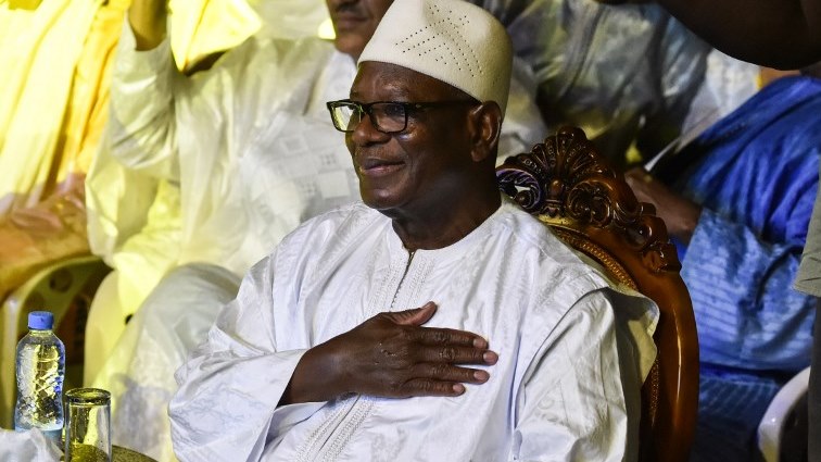 (FILES) In this file photo taken on July 27, 2018 Mali's outgoing President seeking re-election Ibrahim Boubacar Keita attends a presidential campaign rally in Bamako on the last day of campaigning before July 29 presidential election.
Mali's Constitutional Court on August 20, 2018 declared Ibrahim Boubacar Keita president after the 73-year-old incumbent won elections that his opponent, former minister Soumaila Cisse, 68, said were marred by fraud. / AFP PHOTO / ISSOUF SANOGO