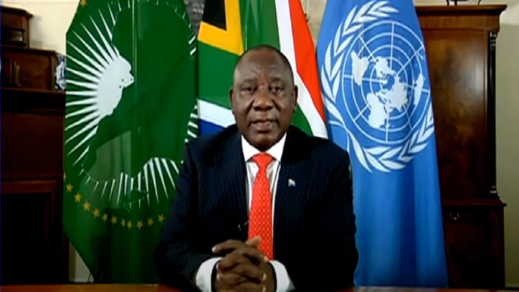 Ramaphosa speaking during a High Level United Nations Meeting on financing the 2030 Agenda for Sustainable Development in the era of COVID-19 and beyond.