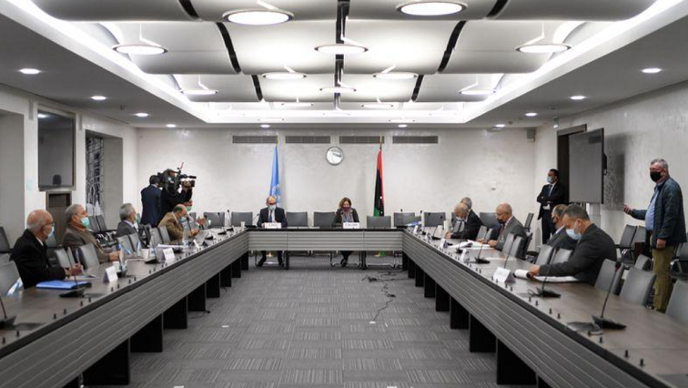 A general view of the talks between the rival factions in the Libya conflict at the United Nations offices in Geneva, Switzerland October 20, 2020 . Fabrice Coffrini/Pool via REUTERS